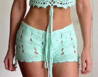 Aysen Hand Crochet Low Rise Shorts - Shorts and Top Sold Separately - Bikini Beach Bathing Suit Cover Up - More Colors - Handmade in Chile