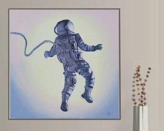 Minimalistische Astronauten-Malerei mit viereckigem 30 x 30 cm großem Pastellton, ideal zum Dekorieren von Räumen, Kinderzimmern usw