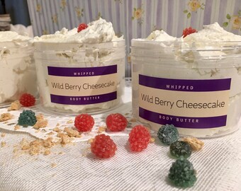 Wild berry cheesecake scented body butter, moisturizing skin care, Shea butter, berry scented body butter.