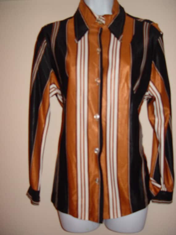 1960's Striped Blouse, Top, Pristine Silky Woven … - image 1