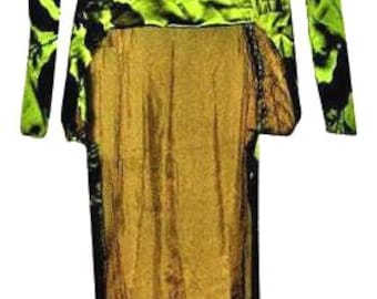 Formal Gown Custom Open Exposed Front, 1950's Olive Silk and Velvet Victorian Raised Embroidery