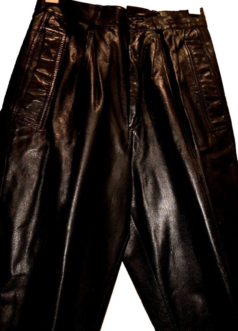 Toffs Leather Pleated Pants, Ultra High Waist, Quality Design, 25 inch image 5