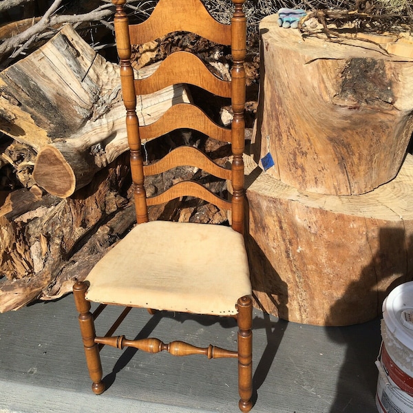 18th Century Ladder Back Chair French Victorian Country, very rare find, very tall chair rest-back