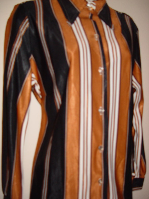 1960's Striped Blouse, Top, Pristine Silky Woven … - image 4