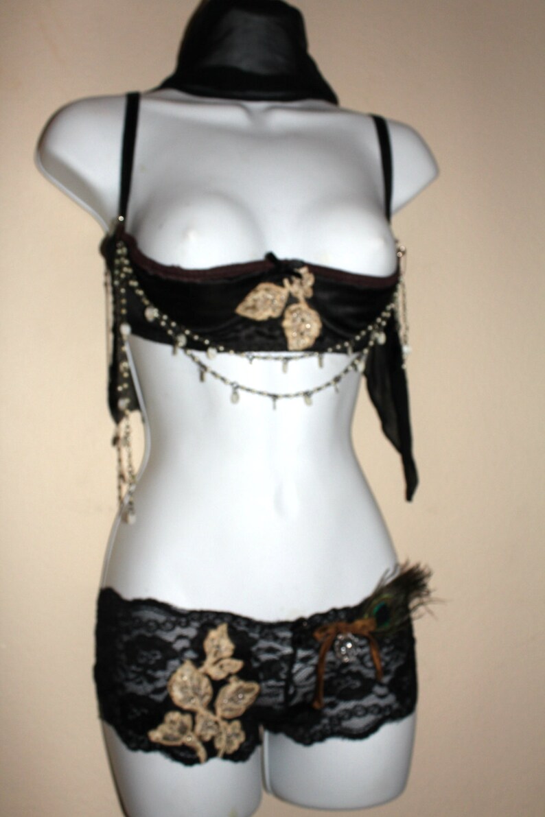 Open Cup Bra 34 /& Panty sm-xl Upsourced New Lingerie 3 pc set Sybil Re-Crafted