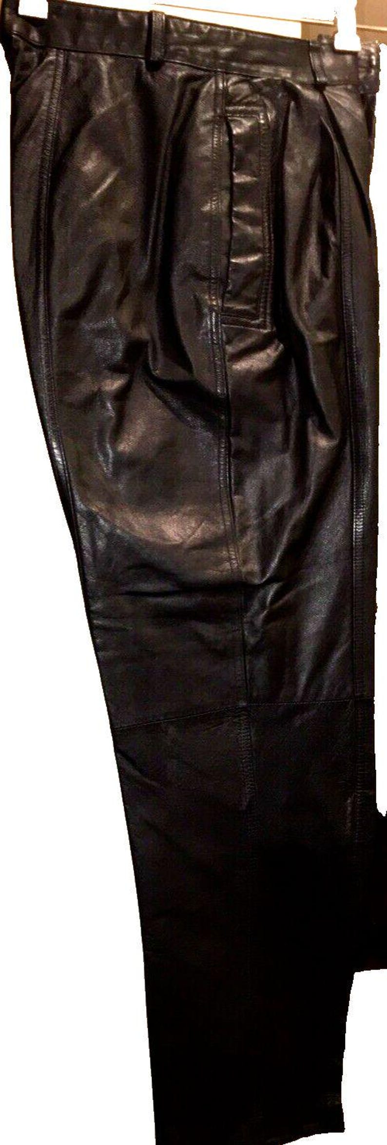 Toffs Leather Pleated Pants, Ultra High Waist, Quality Design, 25 inch image 3