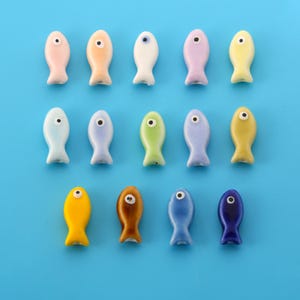 10pcs 19x9x6mm Multicolor Fish Shape Handmade Shiny Glossy Glazed Ceramic Porcelain Loose Beads for Jewelry Making DIY Crafts Findings