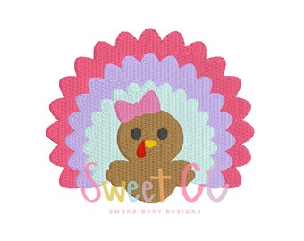 Bow Turkey Mini Fill Embroidery Design 1.5, 2, 2.5, 3 thanksgiving, fall