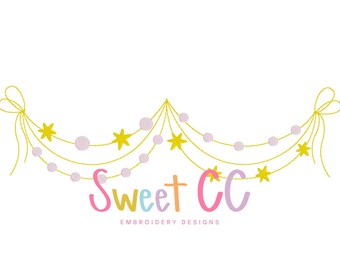 Holiday Star Bunting Bean Stitch Machine Embroidery Design 4x4 5x5 6x6 7x7 8x8 9x9 Christmas  Ornaments Banner