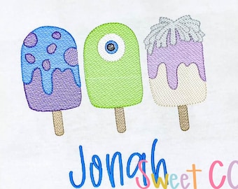 Monster Popsicles Sketch Stitch Embroidery Design 4x4, 5x5, 6x6, 7x7, 8x8