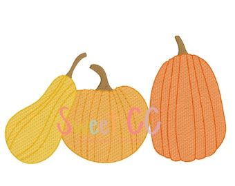 Pumpkin Gourd Trio Sketch Stitch Embroidery Design 4x4, 5x5, 6x6, 7x7, 8x8 thanksgiving, fall