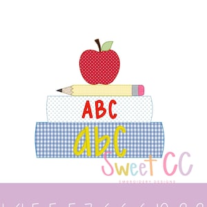 Buch Stack Bean Stitch Applikation Maschinenstickerei Design 4 x 4 5 x 5 5 x 7 6 x 6 6 x 10 8 x 8 junge Mädchen Lehrer Schüler