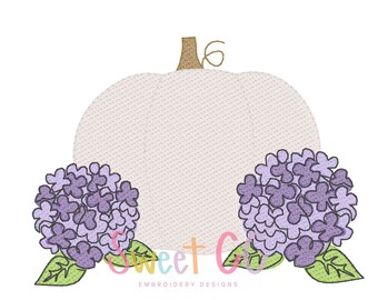 Watercolor Hydrangea Pumpkin Sketch Embroidery Design 4x4, 5x5, 6x6, 7x7, 8x8 spring, summer, fall, southern, plant, flowers,