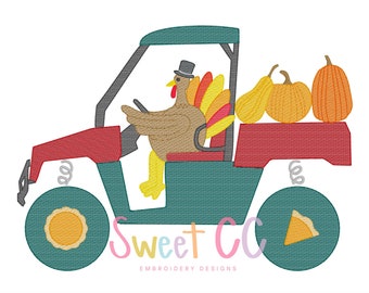 Happy Turkey Without Leaves All Terrain Vehicle Sketch Stitch Embroidery Design 4x4, 5x5, 6x6, 7x7, 8x8 UTV, ATV, Thanksgiving, fall
