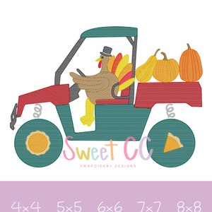Happy Turkey Without Leaves All Terrain Vehicle Sketch Stitch Embroidery Design 4x4, 5x5, 6x6, 7x7, 8x8 UTV, ATV, Thanksgiving, fall