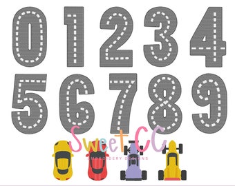 Build Your own Race Track Sketch Stitch Numbers 0-9 with Mini Fill Cars Embroidery Design 4x4, 5x5, 6x6, 7x7, 8x8 1, 2, 3, 4, 5, 6, 7, 8,
