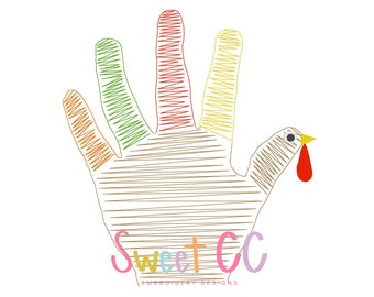 Handprint Scribble Turkey Digitized Embroidery Design Custom