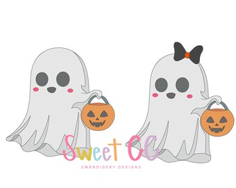Pumpkin Ghosts Bundle Mini Fill Stitch Embroidery Design 1", 1.5", 2", 2.5"  boy girl bow halloween