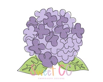 Watercolor Hydrangea Sketch Embroidery Design 3x3 4x4, 5x5, 6x6, 7x7, 8x8 spring, summer, fall, southern, plant, flowers,