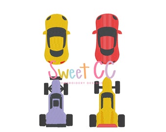 Race Cars Mini Fill Stitch Embroidery Design 1", 1.5", 2", 2.5" cars racing go cart, Grand Prix