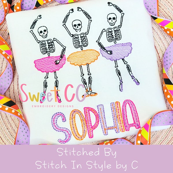 Ballet Bones Sketch Stitch Embroidery Design 4x4, 5x5, 6x6, 7x7, 8x8