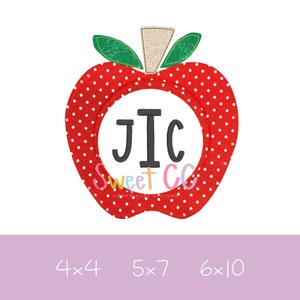 Monogramm Apple Bean Stitch Applikation Maschinenstickerei Design Back to School 4 x 4, 5, 5 x 7, 6 x 10
