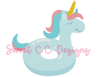 Einhorn Float Fill Maschine Embroidery Design 3, 4x4, 5, 5x7 STRAND URLAUB Mädchen Junge Pool See Float
