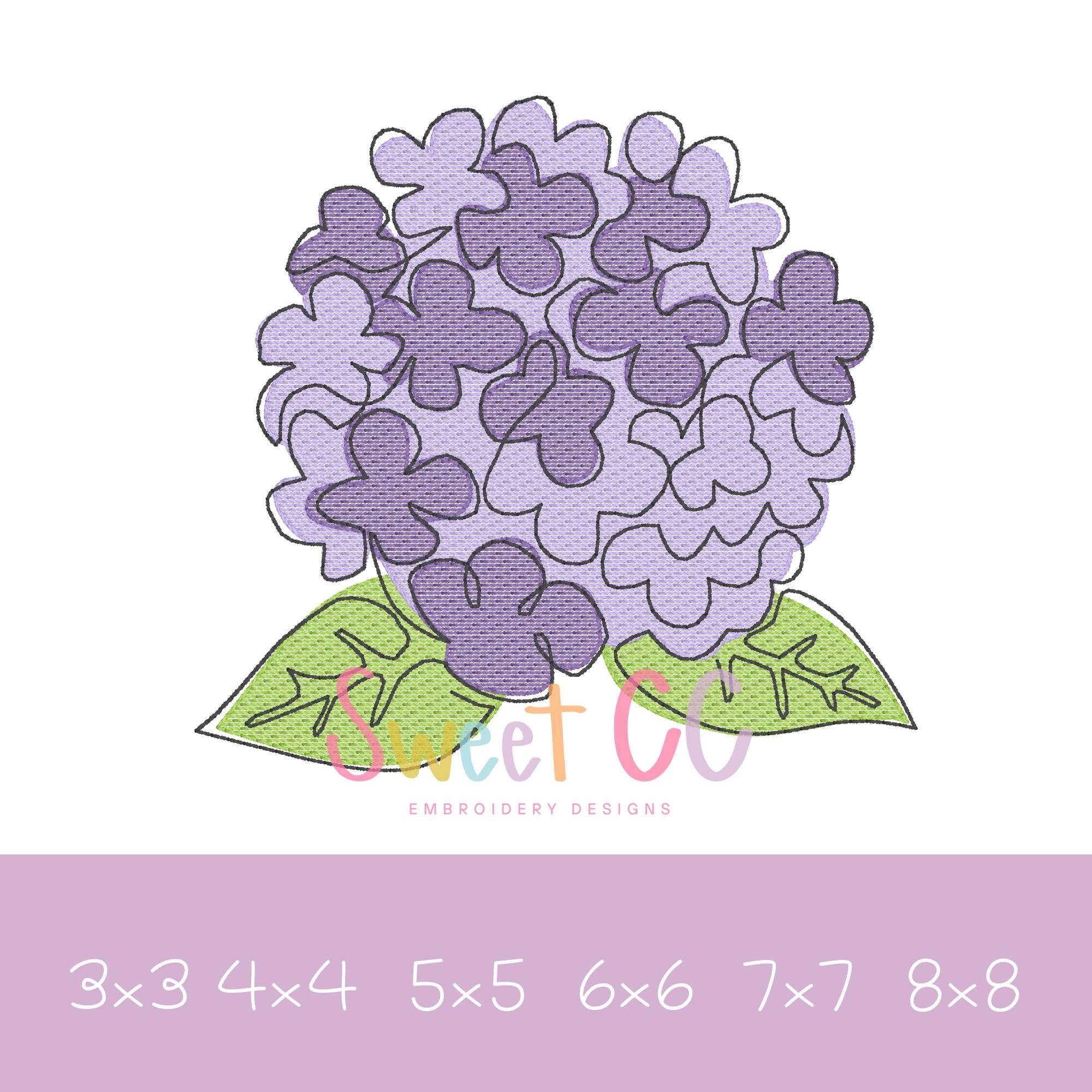 Aquarell Hortensie Skizze Embroidery Design 3x3 4x4, 5x5, 6x6, 7x7, 8x8 Frühling, Sommer, Herbst, südlich, Pflanze, Blumen,