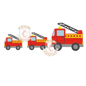 Fire Truck Mini Fill Machine Embroidery Design 1.5&quot;, 2&quot;, 2.5&quot;