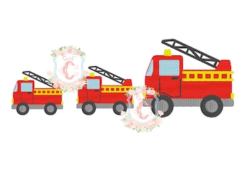 Feuerwehrauto Mini Fill Maschinenstickerei Design 1,5 &quot;, 2 &quot;, 2,5 &quot;&quot;