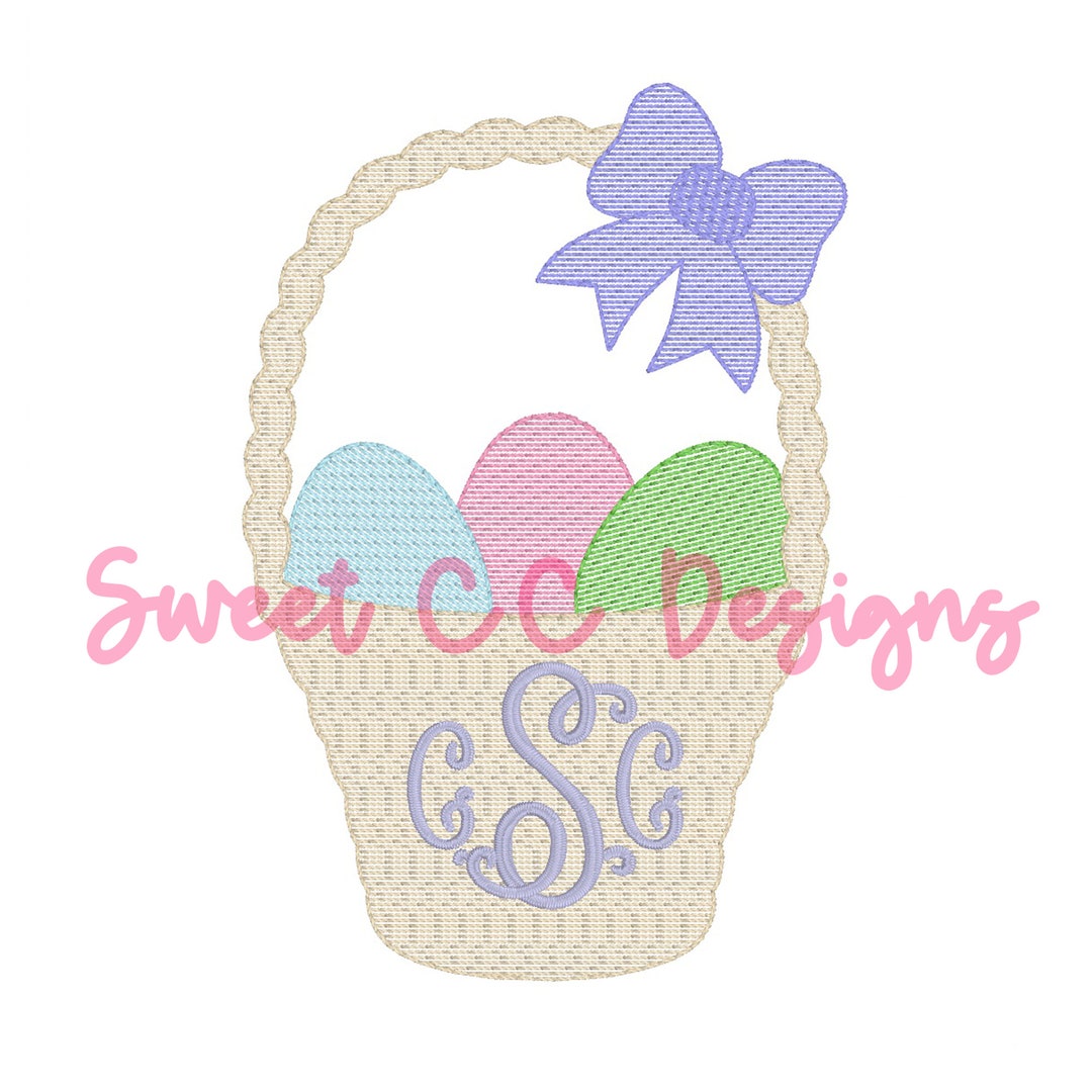 Easter Basket With Bow SKETCH Stitch Machine Embroidery Design Easter ...