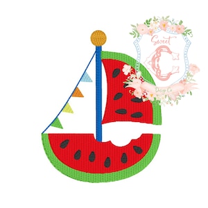 Watermelon Sailboat Fill Machine Embroidery Design 4x4, 5x7, 6x10
