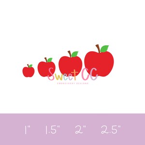 Apple Mini Fill Stitch Machine Embroidery Design 1.5 inch, 2 inch, 1 inch, 2.5 inch Back to School