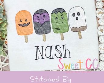 Halloween Pops Sketch Stitch Embroidery Design 4x4, 5x5, 6x6, 7x7, 8x8 popsicles, monsters, spookyween