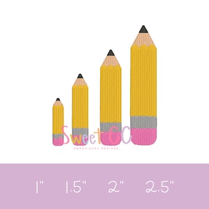 Pencil Mini Fill Stitch Machine Embroidery Design 1.5 inch, 2 inch, 1 inch, 2.5 inch