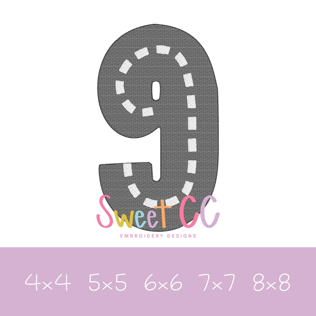 Race Track Number 9 Sketch Stitch Embroidery Design 4x4, 5x5, 6x6, 7x7 ...