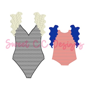 Mommy & Me Rüschen Badeanzug SKETCH Stich Maschine Embroidery Design 3, 4x4, 5, 6 schwimmen Rüschen Strand See Pool Bademode Badeanzug Urlaub