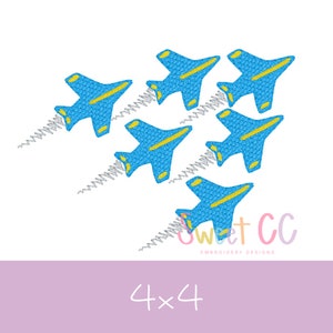 Disegno per ricamo a macchina con schizzo di formazione di aerei Blue Angels 6 4x4, aeroplani, jet, aeroplano