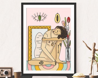 Self Love Print | Nude Female Art Print | Body Positive | Woman Figure | Illustrated Nude - FREE SHIPPING