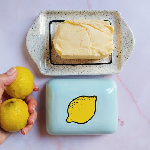 Ceramic Butter Keeper, Hand Painted Butter shops Holder, Butter Dish, Lemon Butterdish - SHIPPING INCLUDED