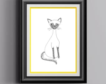 Alice in Wonderland (cats can dissapear) - print - Siamese Cat Drawing - Six Impossible Things Before Breakfast - SHIPPING INCLUDED