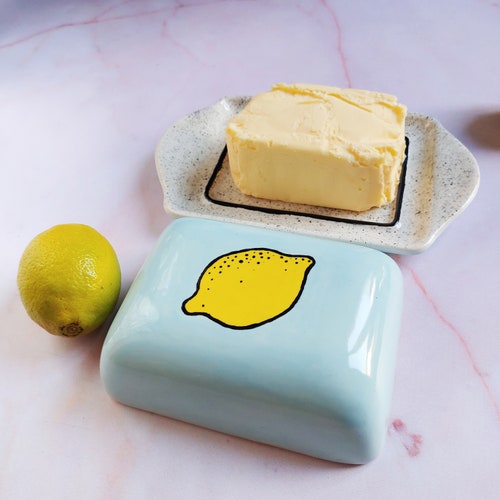 Ceramic Butter Keeper, Hand Painted Butter shops Holder, Butter Dish, Lemon Butterdish - SHIPPING INCLUDED