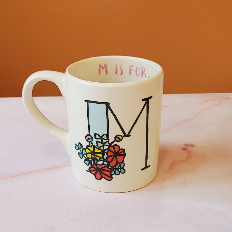 A is For...hand Painted Mug Choose Your Letter Mug Etsy