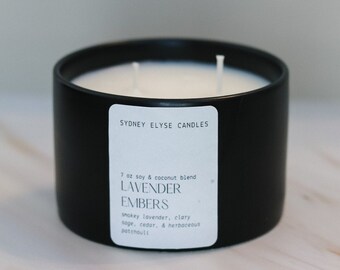 Lavender Embers Soy & Coconut Blend Candle - Smokey Lavender Clary Sage Cedar Patchouli Fragrance Phthalate-Free Relaxation Meditation