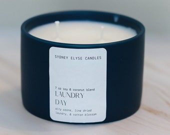 Laundry Day Soy & Coconut Blend Candle - Airy Ozone Line Dried Laundry Cotton Blossom Fragrance Fresh Linen Fragrance Clean Scent