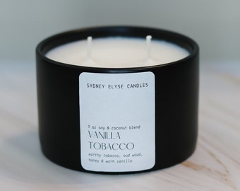 Vanilla Tobacco Soy & Coconut Blend Candle Oud Wood Honey Gift for him candles for guys earthy fragrance phthalate free natural candles