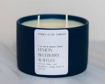 Blueberry Lemon Waffles Soy & Coconut Blend Candle - Breakfast lover's candle, gift for foodies, gift for brunch lover, waffles candle