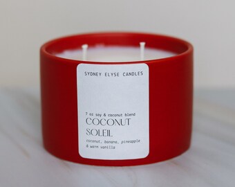 Coconut Soleil Soy & Coconut Blend Candle - Tropical Scented Candle, Coconut Wax, Soy Wax, Banana Pineapple Vanilla Coconut, Summer Candle