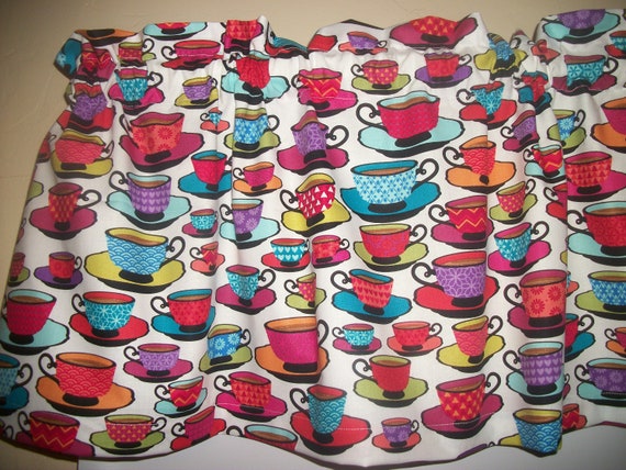 Colorful Coffee Tea Cups Teal Orange Purple Kitchen Fabric | Etsy