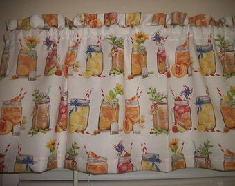Iced Teas Lemonade Fruit Drink Straw Canning Jar window fabric curtain topper Valance